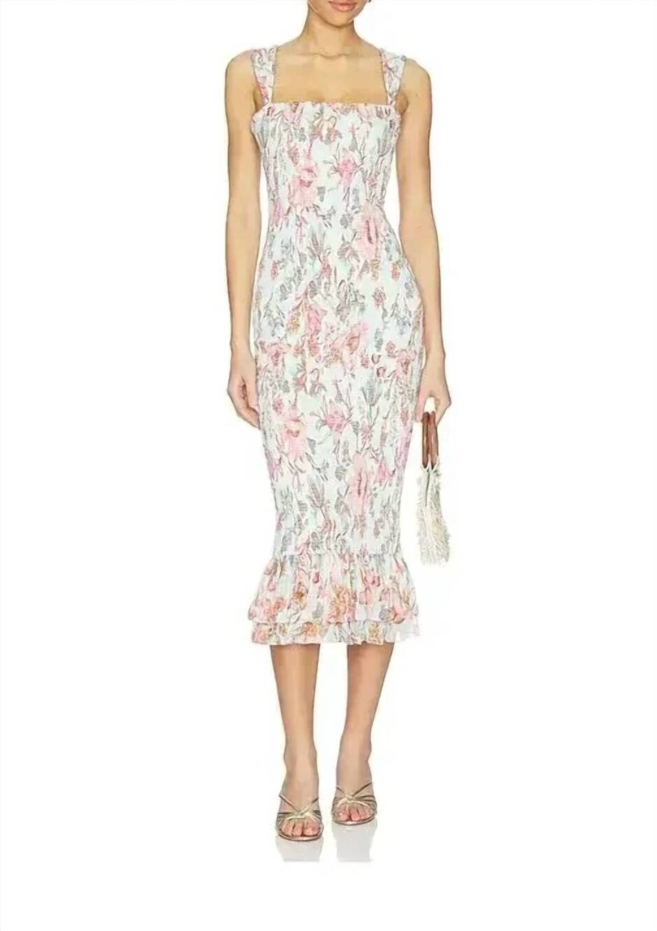 NEW HEMANT & NANDITA smock midi dress in blue